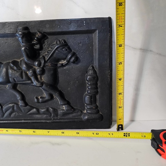 Antique Cast Iron Stove Plate or Mailbox Front Panel Man on Horse Door Cover - Picture 7 of 7